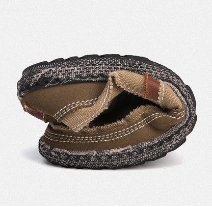 VILOCY Men's Color Block Vintage Canvas Slip On Casual Loafers In Khaki