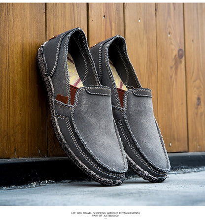 VILOCY Men's Color Block Vintage Canvas Slip On Casual Loafers In Grey