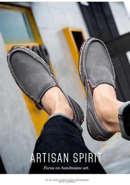 VILOCY Men's Color Block Vintage Canvas Slip On Casual Loafers In Grey