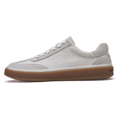 VILOCY Mens Nubuck Suede Spliced Linen Low Top Casual Sneakers In Beige