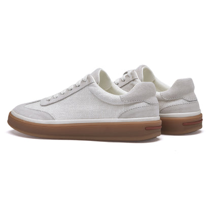 VILOCY Mens Nubuck Suede Spliced Linen Low Top Casual Sneakers In Beige
