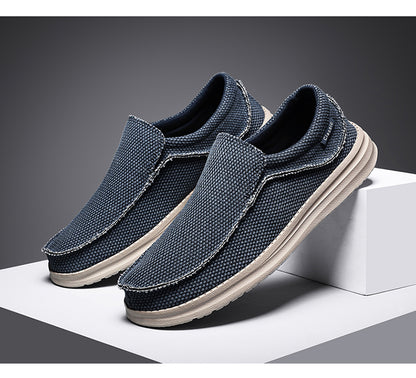 Men's Breathable Woven Canvas Slip On Causal Boat Loafers