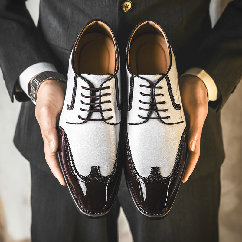 Men's Vintage Leather Brogue Lace‑up Dress Shoes