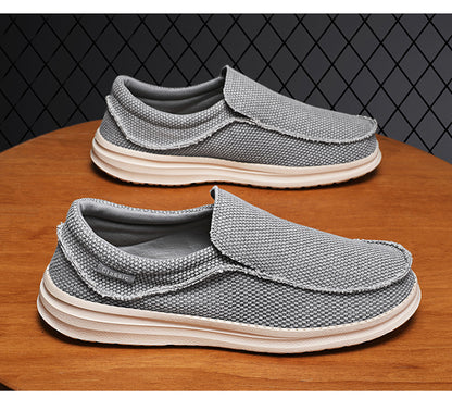 Men's Breathable Woven Canvas Slip On Causal Boat Loafers