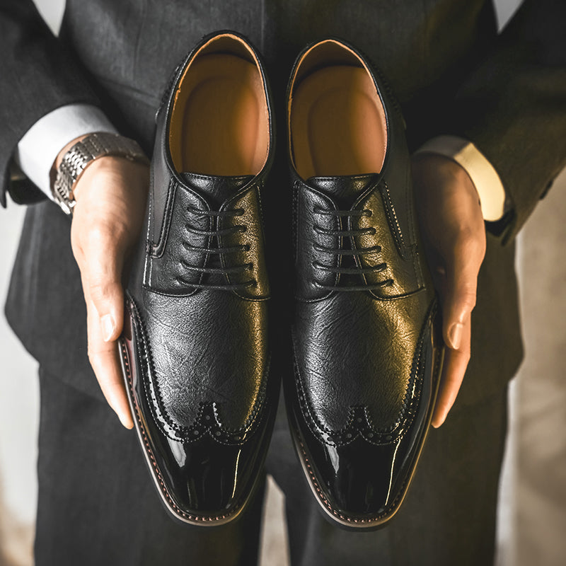Men's Vintage Leather Brogue Lace‑up Dress Shoes