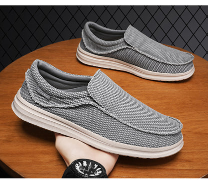 Men's Breathable Woven Canvas Slip On Causal Boat Loafers