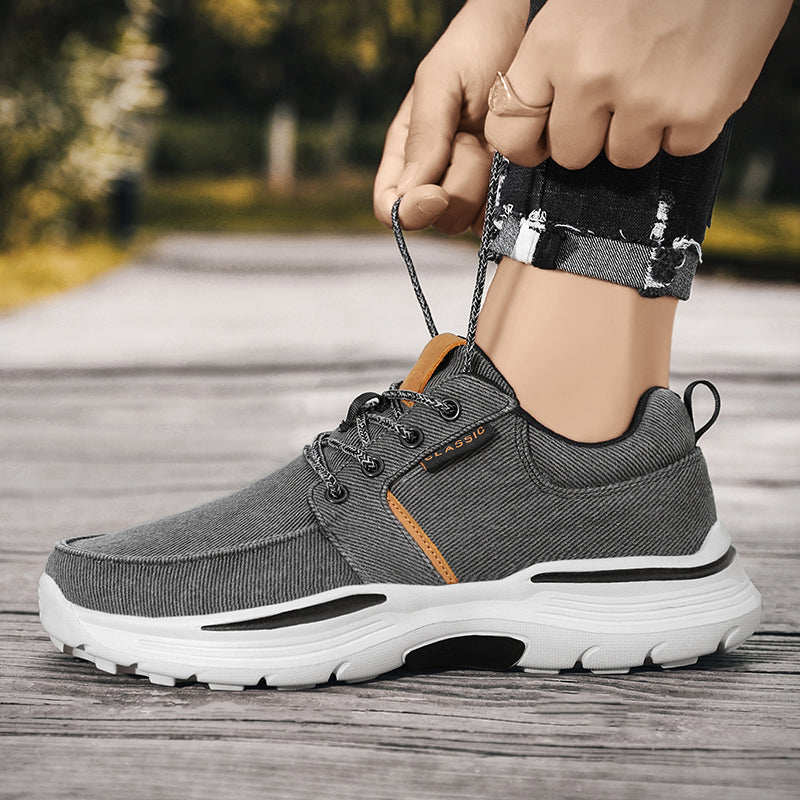 Men's Striped Canvas Lace Up Platform Casual Walking Sneakers