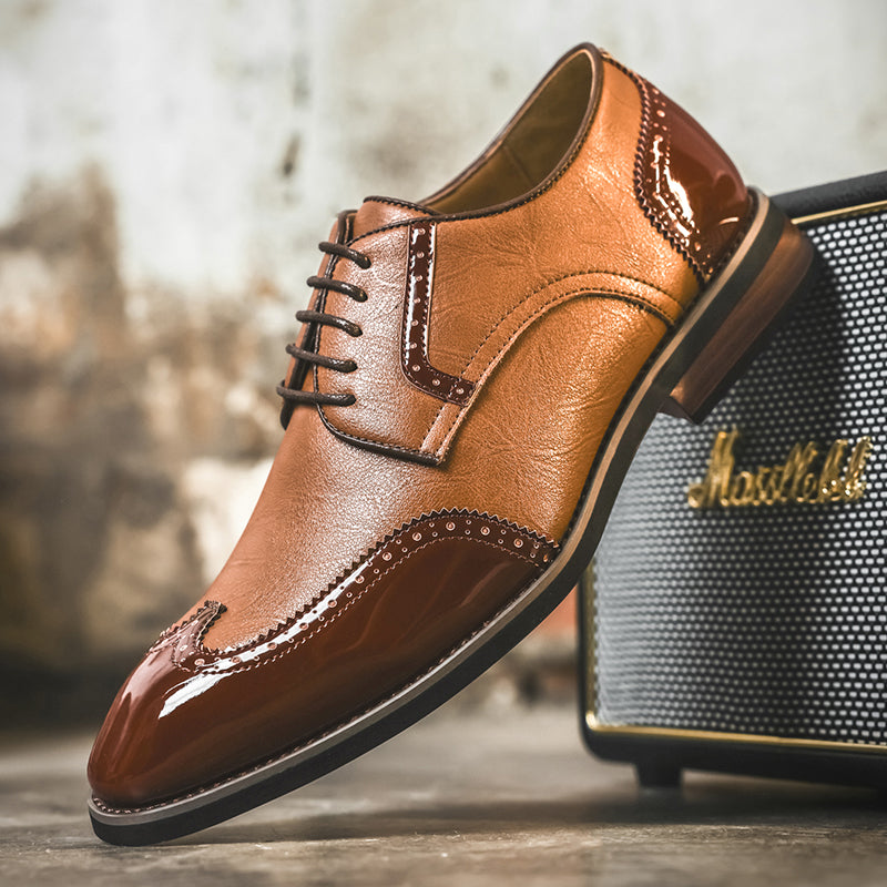 Men's Vintage Leather Brogue Lace‑up Dress Shoes