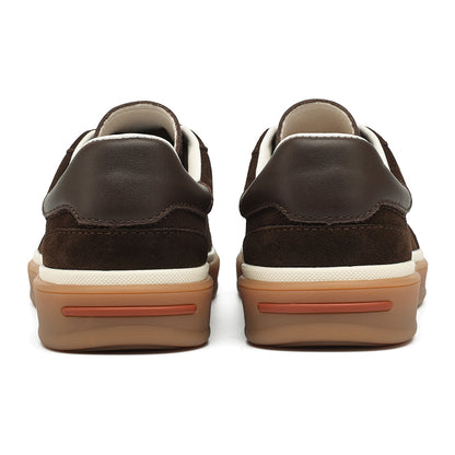 VILOCY Mens Suede Leather Low‑Top Casual Trainer Sneakers In Dark Brown