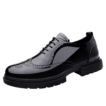 VILOCY Men's Lace Up Patent Leather Brogue Oxford Shoes In Black