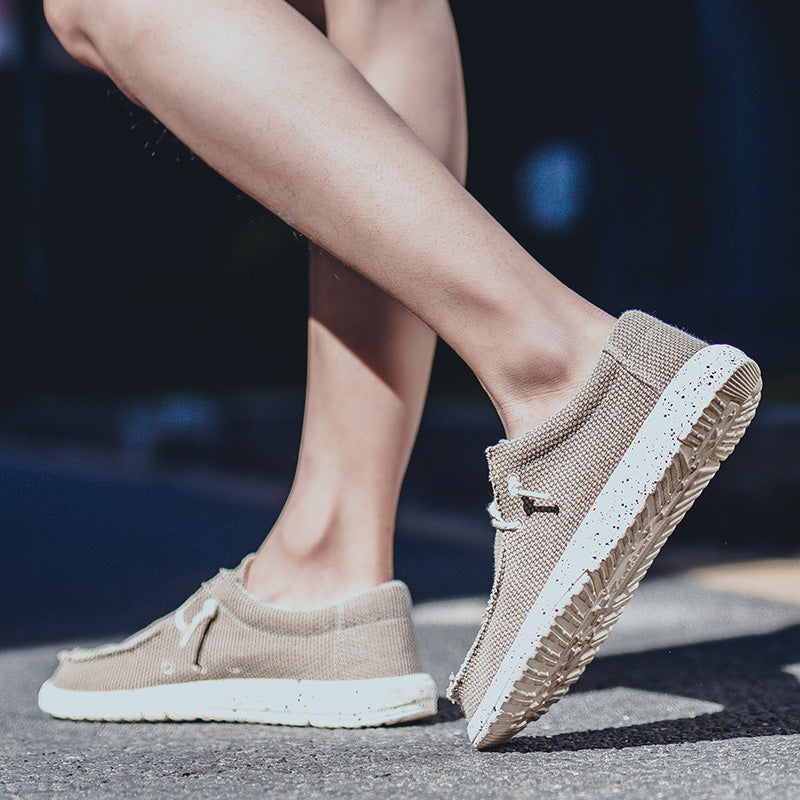 Men's Lace Up Raw Edge Linen Canvas Slip On Casual Boat Loafers