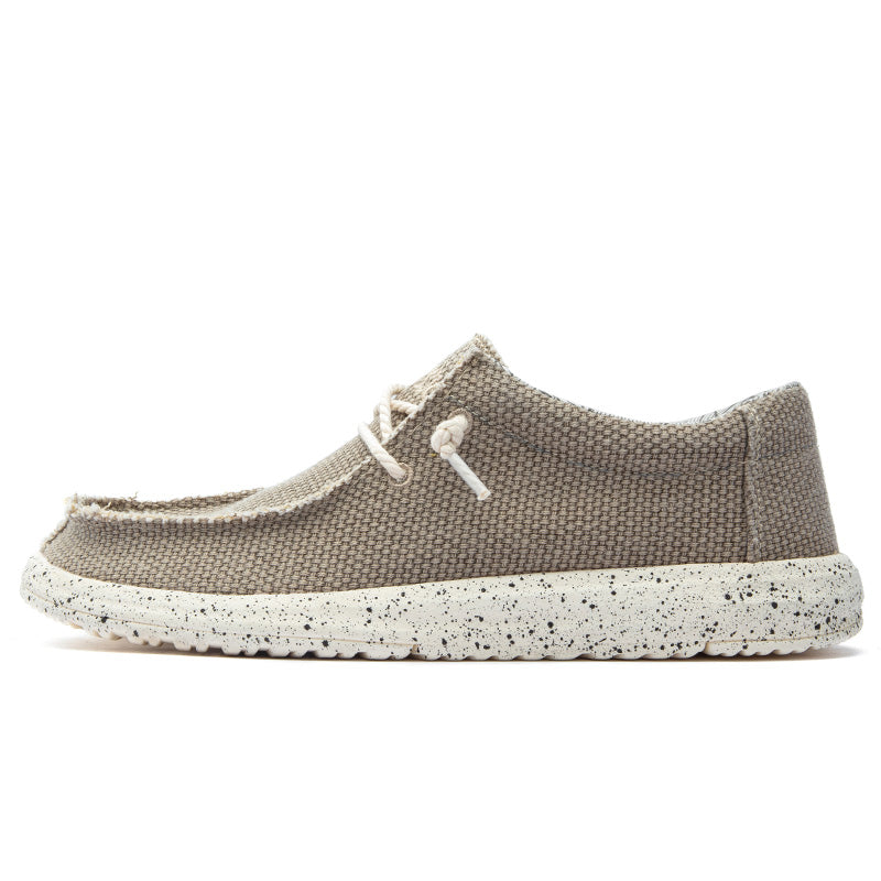 Men's Lace Up Raw Edge Linen Canvas Slip On Casual Boat Loafers