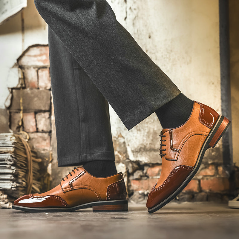 Men's Vintage Leather Brogue Lace‑up Dress Shoes