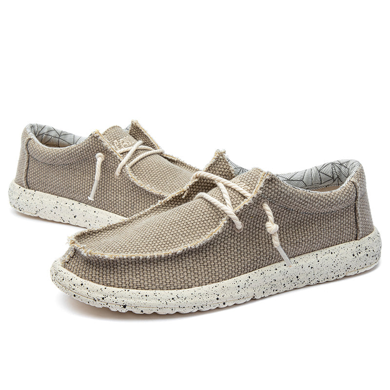 Men's Lace Up Raw Edge Linen Canvas Slip On Casual Boat Loafers