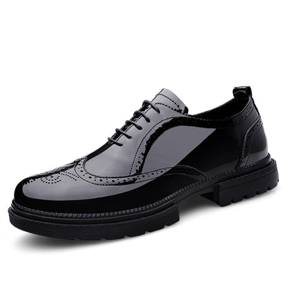 VILOCY Men's Lace Up Patent Leather Brogue Oxford Shoes In Black