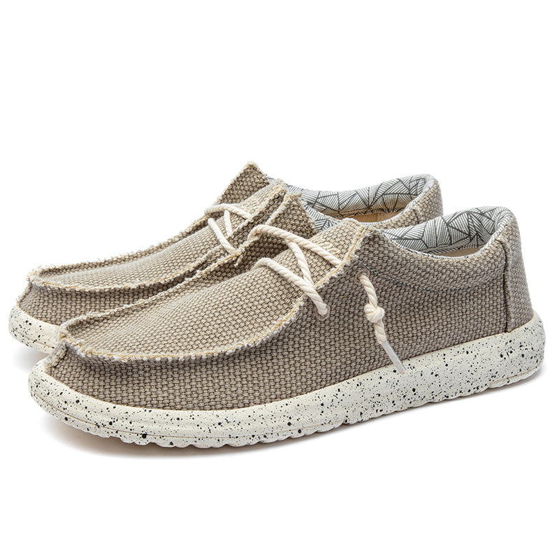 Men's Lace Up Raw Edge Linen Canvas Slip On Casual Boat Loafers