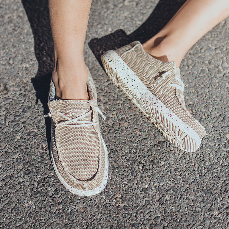 Men's Lace Up Raw Edge Linen Canvas Slip On Casual Boat Loafers
