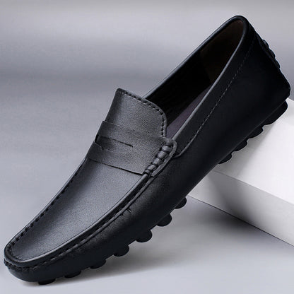 VILOCY Men's Leather Heightening Penny Slip On Driving Loafers In Black