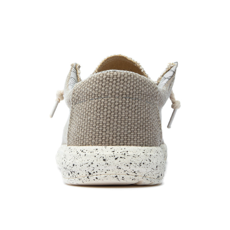 Men's Lace Up Raw Edge Linen Canvas Slip On Casual Boat Loafers
