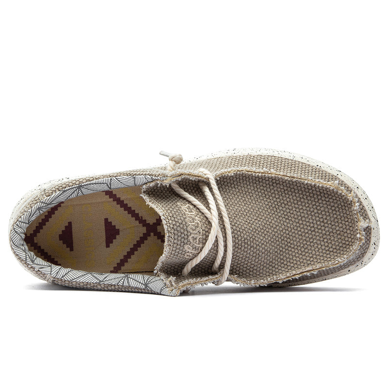 Men's Lace Up Raw Edge Linen Canvas Slip On Casual Boat Loafers
