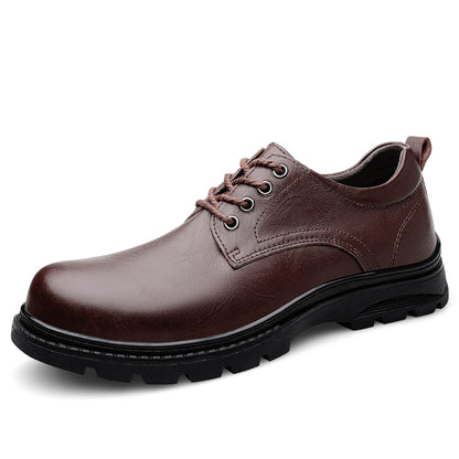 Vilocy Men's Lace Up Leather Chunky Sole Work Oxford Shoes In Brown