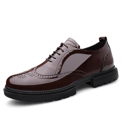 VILOCY Men's Lace Up Patent Leather Brogue Oxford Shoes In Brown