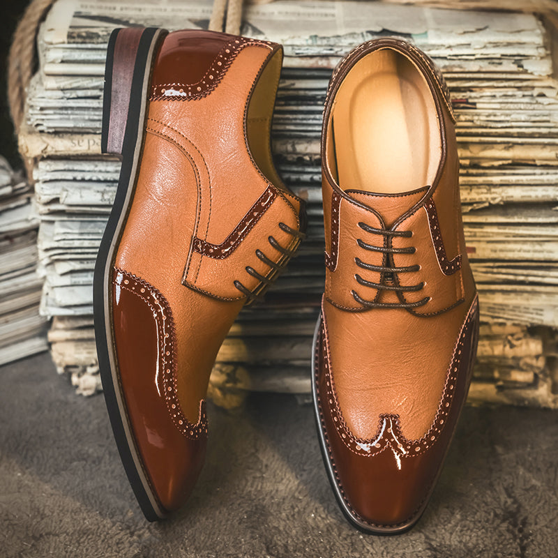 Men's Vintage Leather Brogue Lace‑up Dress Shoes