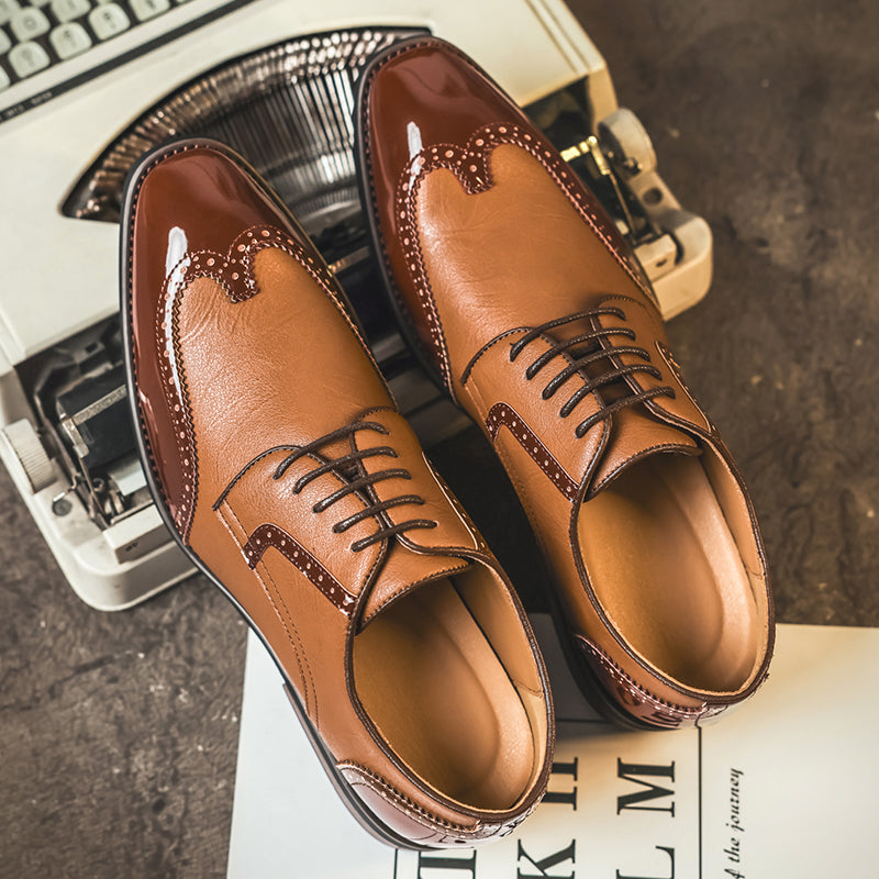 Men's Vintage Leather Brogue Lace‑up Dress Shoes