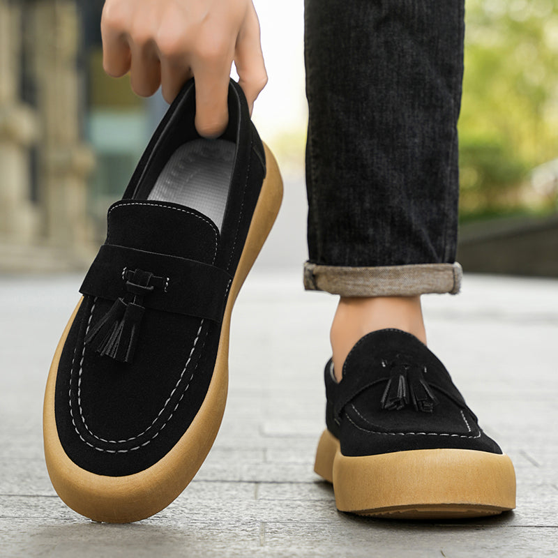 Mens Tassel Suede Slip‑On Loafers Shoes