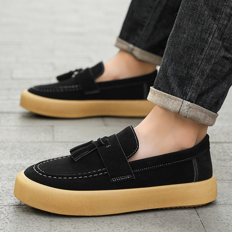 Mens Tassel Suede Slip‑On Loafers Shoes