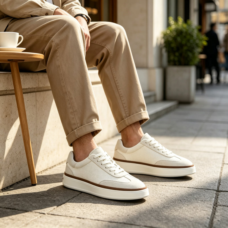 Mens Breathable Linen & Nubuck Suede Low Top Casual Sneakers