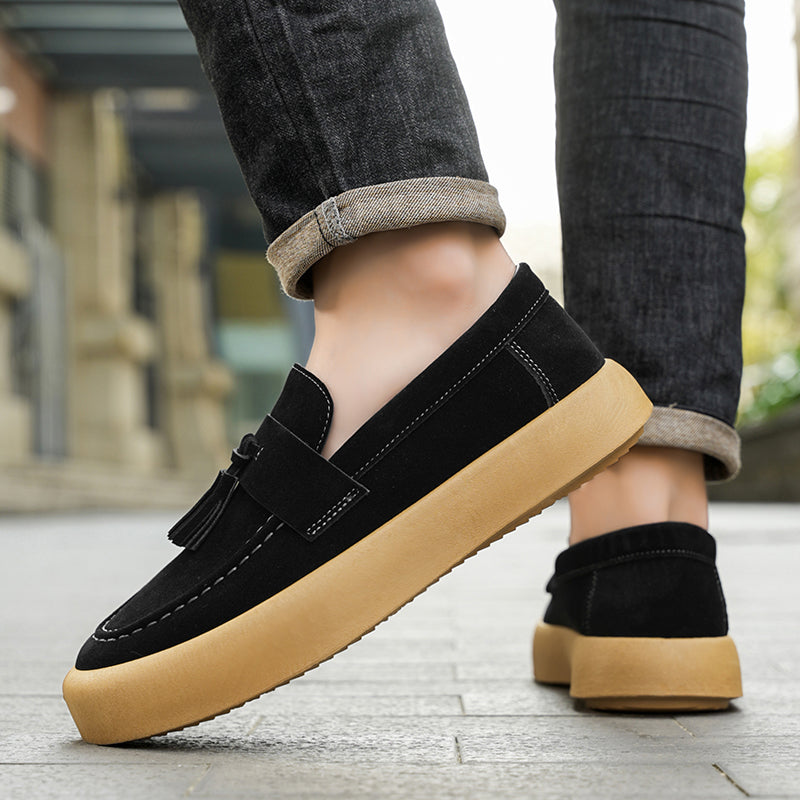 Mens Tassel Suede Slip‑On Loafers Shoes