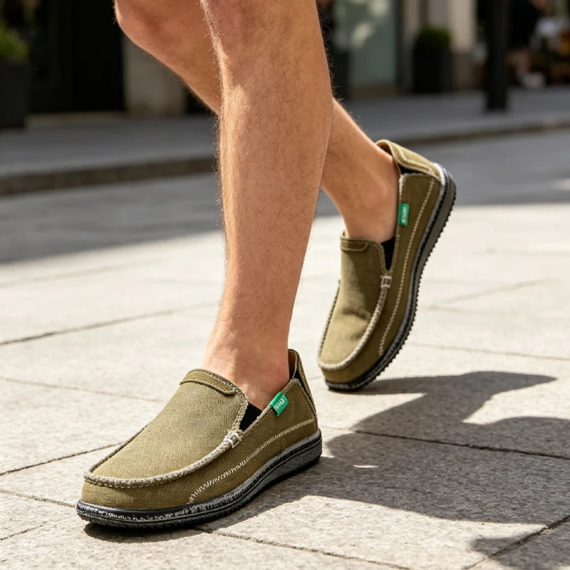 Men's Slip on Deck Shoes Canvas Loafer Vintage Flat Boat Shoes