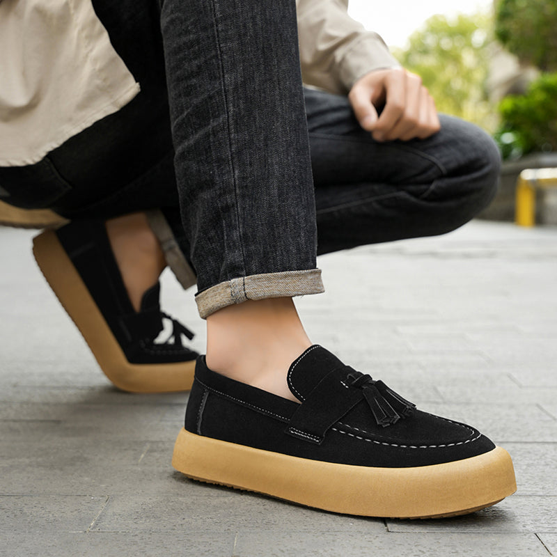 Mens Tassel Suede Slip‑On Loafers Shoes