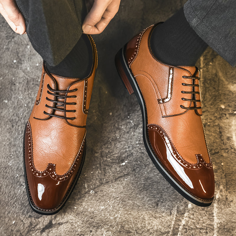 Men's Vintage Leather Brogue Lace‑up Dress Shoes