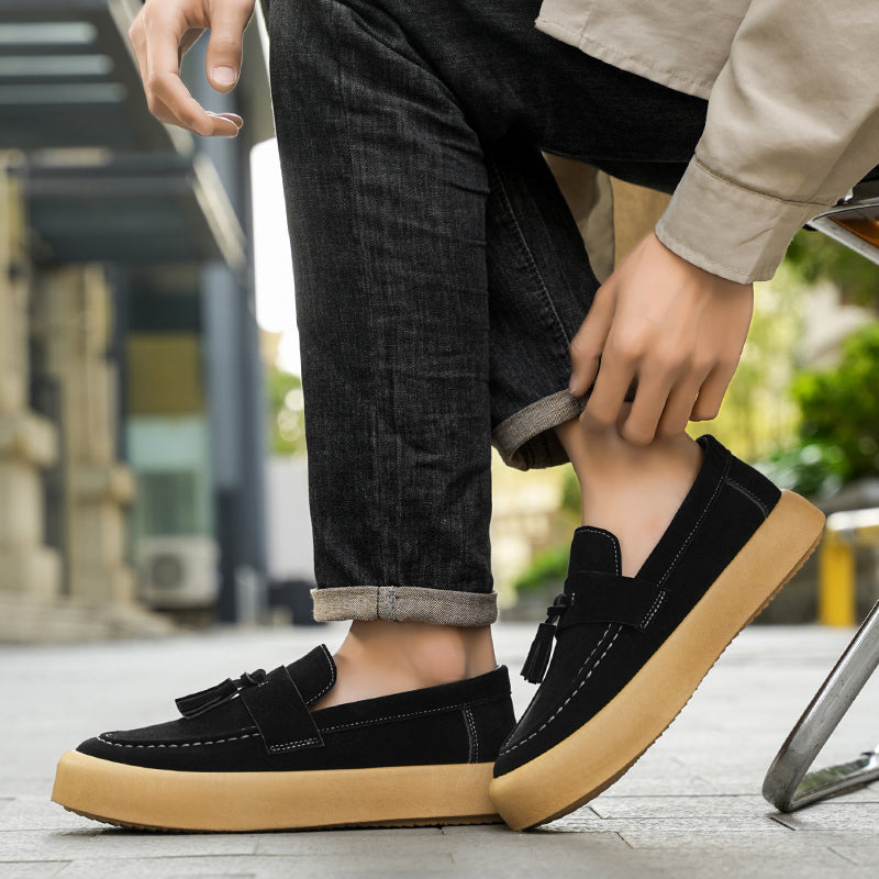 Mens Tassel Suede Slip‑On Loafers Shoes