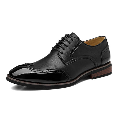 VILOCY Men's Vintage Leather Brogue Lace‑up Dress Shoes In Black