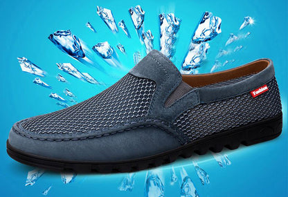 VILOCY Men's Breathable Mesh Slip On Driving Loafers In Blue