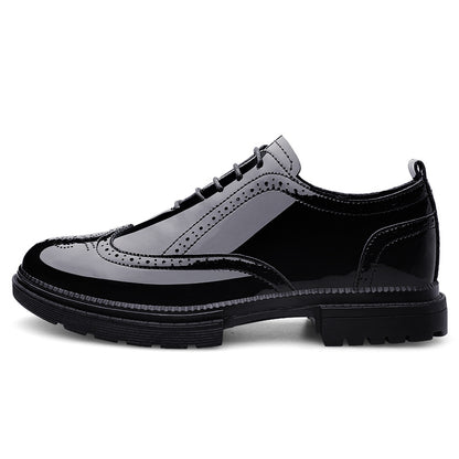 VILOCY Men's Lace Up Patent Leather Brogue Oxford Shoes In Black