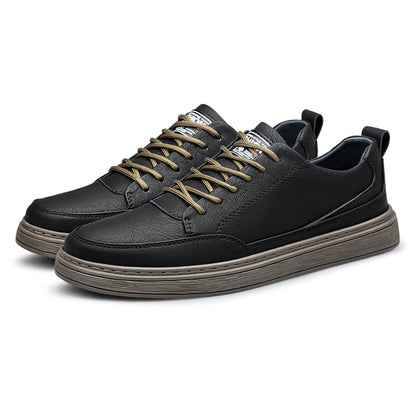 Vilocy Men's Low-Tops Leather Platform Casual Board Sneakers In Black