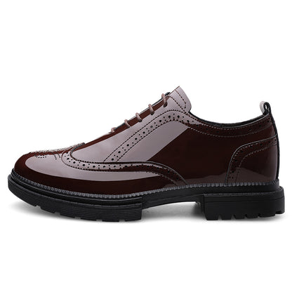 VILOCY Men's Lace Up Patent Leather Brogue Oxford Shoes In Brown