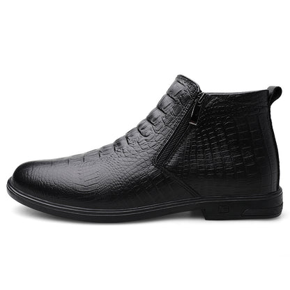 VILOCY Men's Croc Embossed Zip Leather Chelsea Ankle Boots In Black