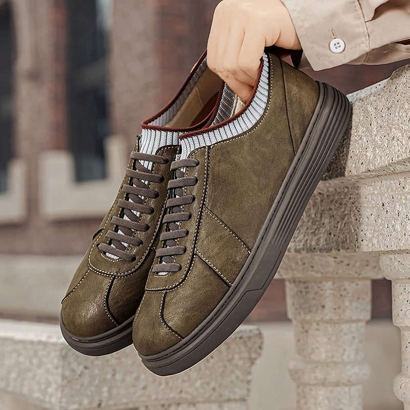 Men Knit Collar Lace‑up Casual Leather Sneakers