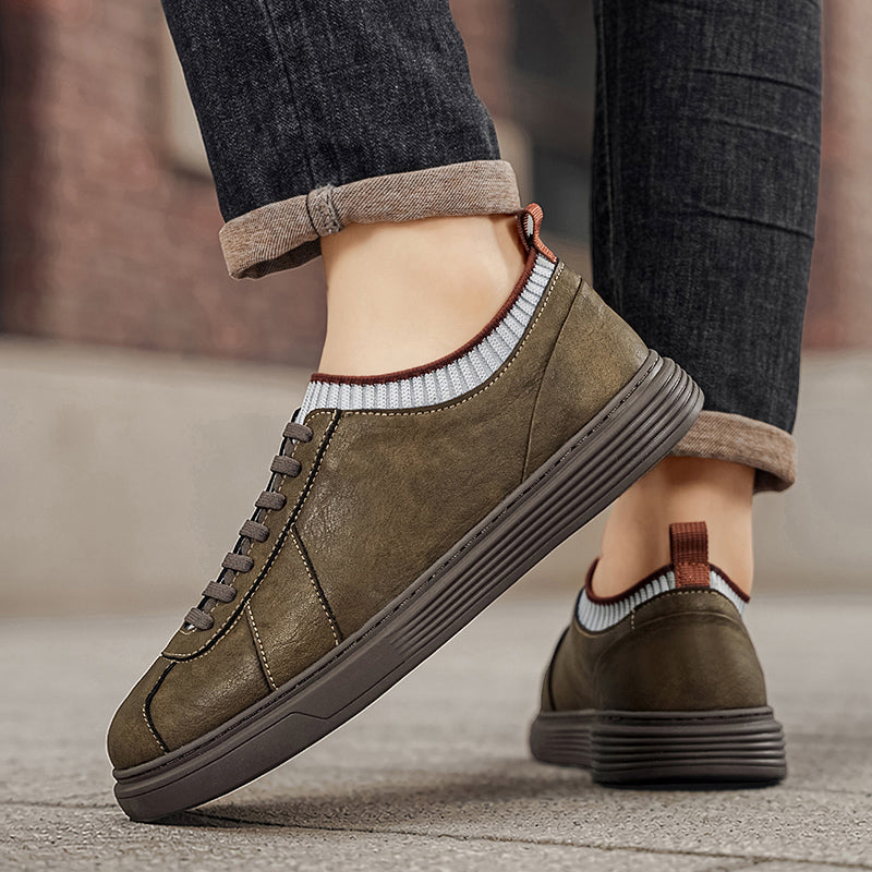 Men Knit Collar Lace‑up Casual Leather Sneakers