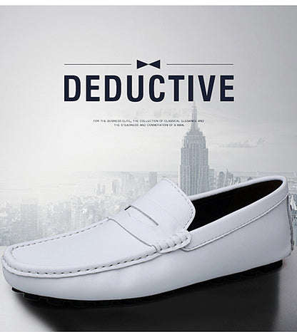 VILOCY Men's Leather Heightening Penny Slip On Driving Loafers In White