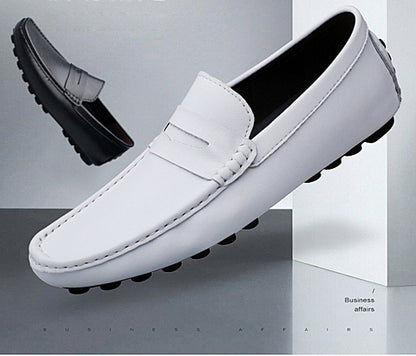 VILOCY Men's Leather Heightening Penny Slip On Driving Loafers In White