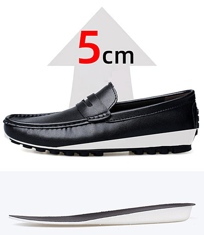 VILOCY Men's Leather Heightening Penny Slip On Driving Loafers In Black