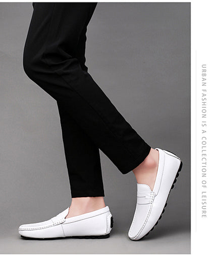 VILOCY Men's Leather Heightening Penny Slip On Driving Loafers In White