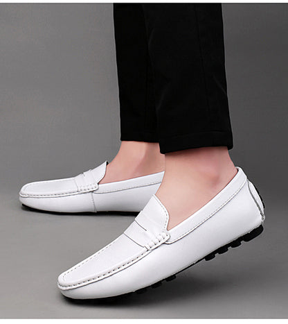 VILOCY Men's Leather Heightening Penny Slip On Driving Loafers In White