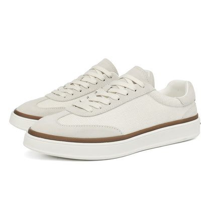 VILOCY Mens Breathable Linen & Nubuck Suede Low Top Casual Sneakers In White